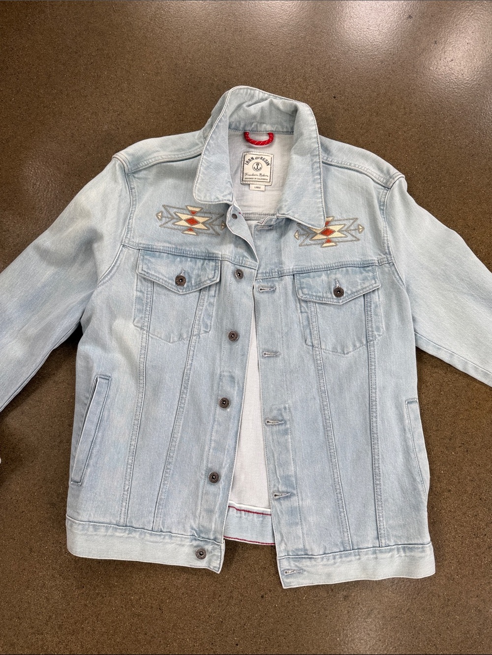 Iron & Resin Light Wash Denim Shirt Jacket with Southwestern Embroidery